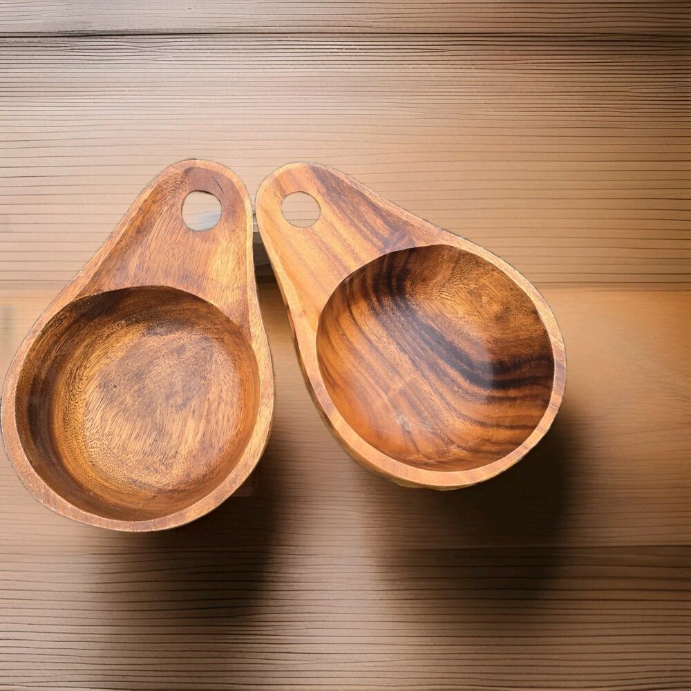 Wood Bowl‎ w/Handle Tableware Serveware Bowls. Lot Of 2. MCM